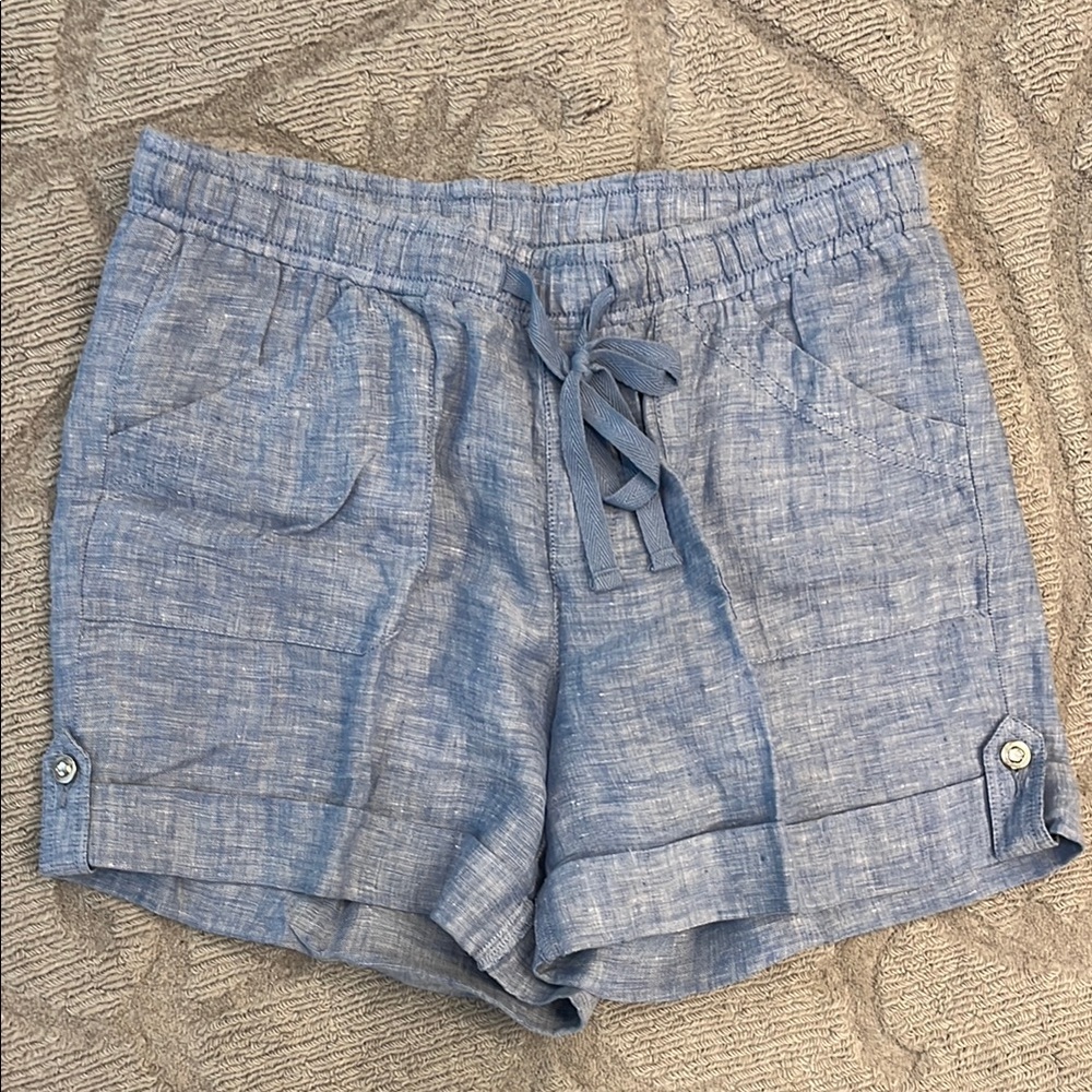 Light Blue LINEN Women's Cuffed Shorts Sz 10